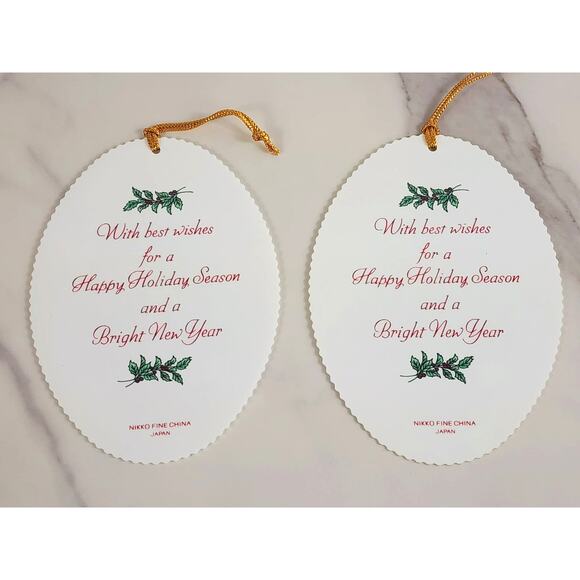 Nikko Ornament Fine China 5" Christmas Scalloped Hanging Tree Japan x2 Vintage - Picture 8 of 8